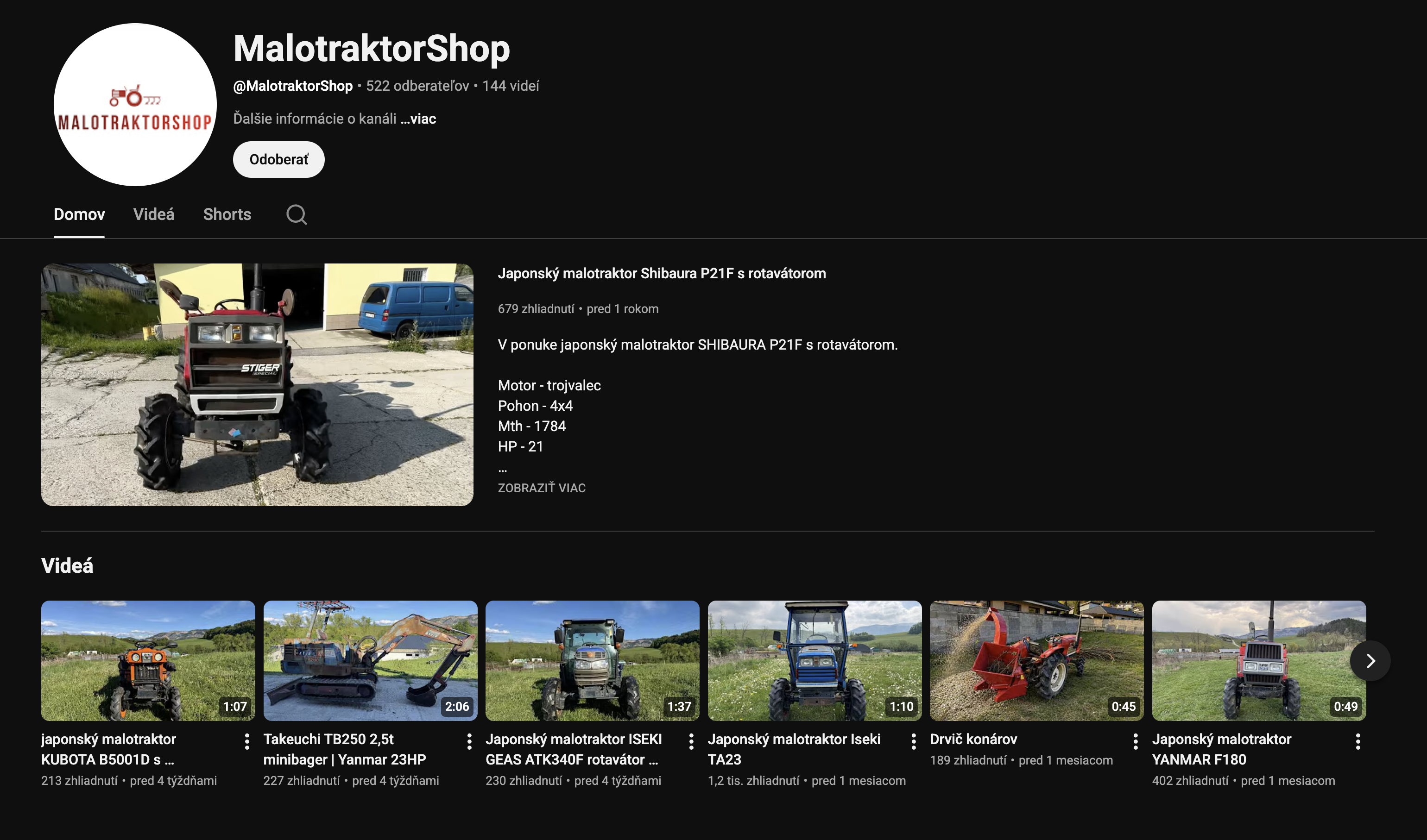 YouTube kanál MalotraktorShop